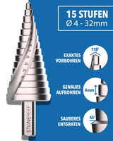 Stufenbohrer Ø 4-32mm für gratfreies Bohren