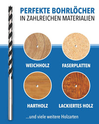 Extra lange Holzbohrer Set für tiefe Durchgangsbohrungen