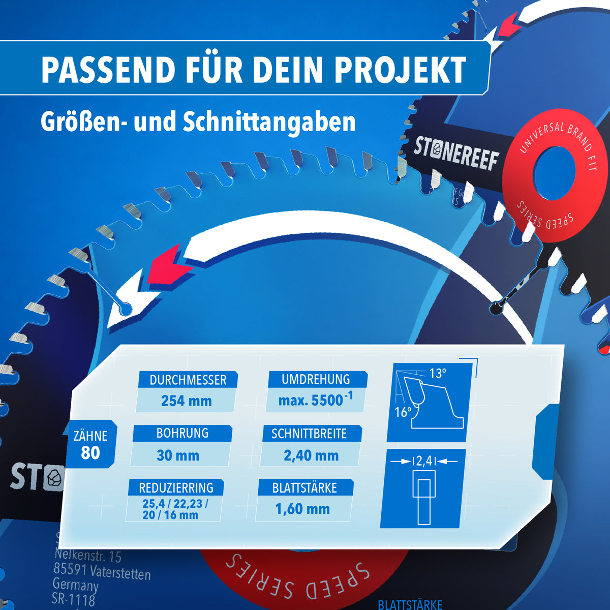 STONE REEF Kreissägeblatt 254x30 mm mit 80 Zähnen – präzise, ausrissfreie Schnitte in Holz