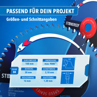 STONE REEF Kreissägeblatt 150x20 mm mit 50 Zähnen – präzise, ausrissfreie Schnitte in Holz