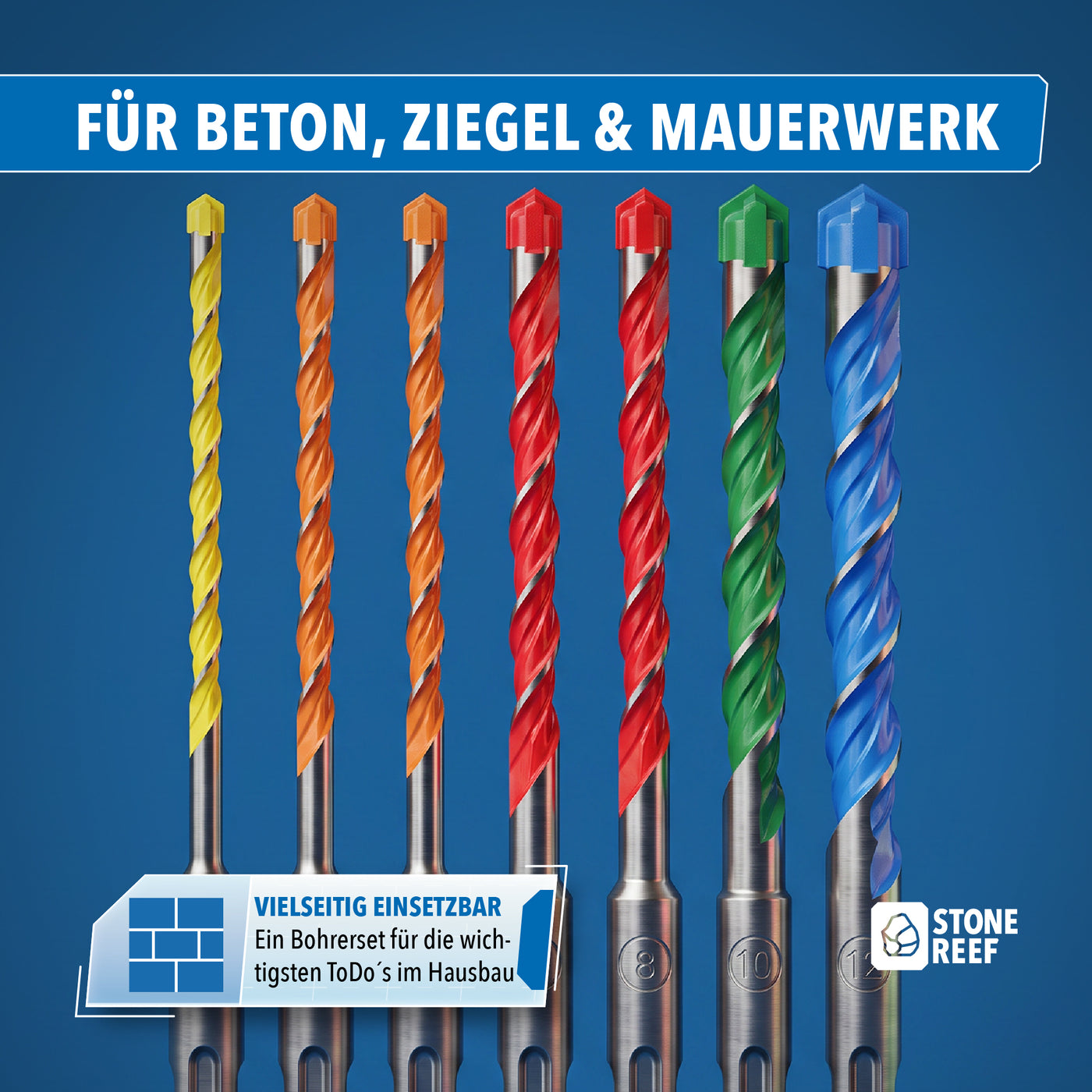 7-teiliges SDS Plus Betonbohrerset Multicolor für schnelle Größenwahl