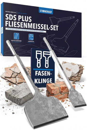 Verpackung SDS-Plus Fliesenmeißel-Set mit breitem und schmalem Meißel aus gehärtetem Chromstahl