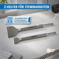 Zwei SDS-Plus Fliesenmeißel im Einsatz an Fliesen, Ziegel und Beton für Stemmarbeiten