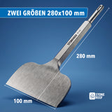 Breiter SDS-Plus Fliesenmeißel mit Maßangabe 280 x 100 mm