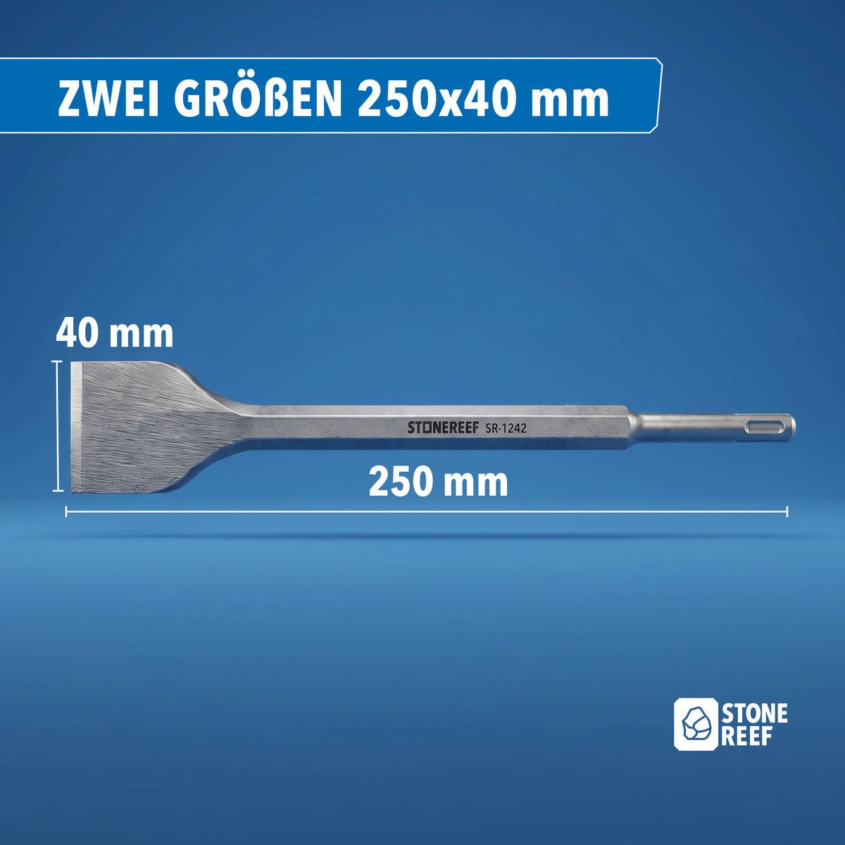 Schmaler SDS-Plus Fliesenmeißel mit Maßangabe 250 x 40 mm