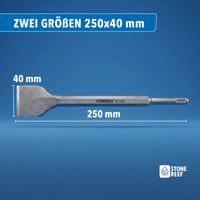 Schmaler SDS-Plus Fliesenmeißel mit Maßangabe 250 x 40 mm