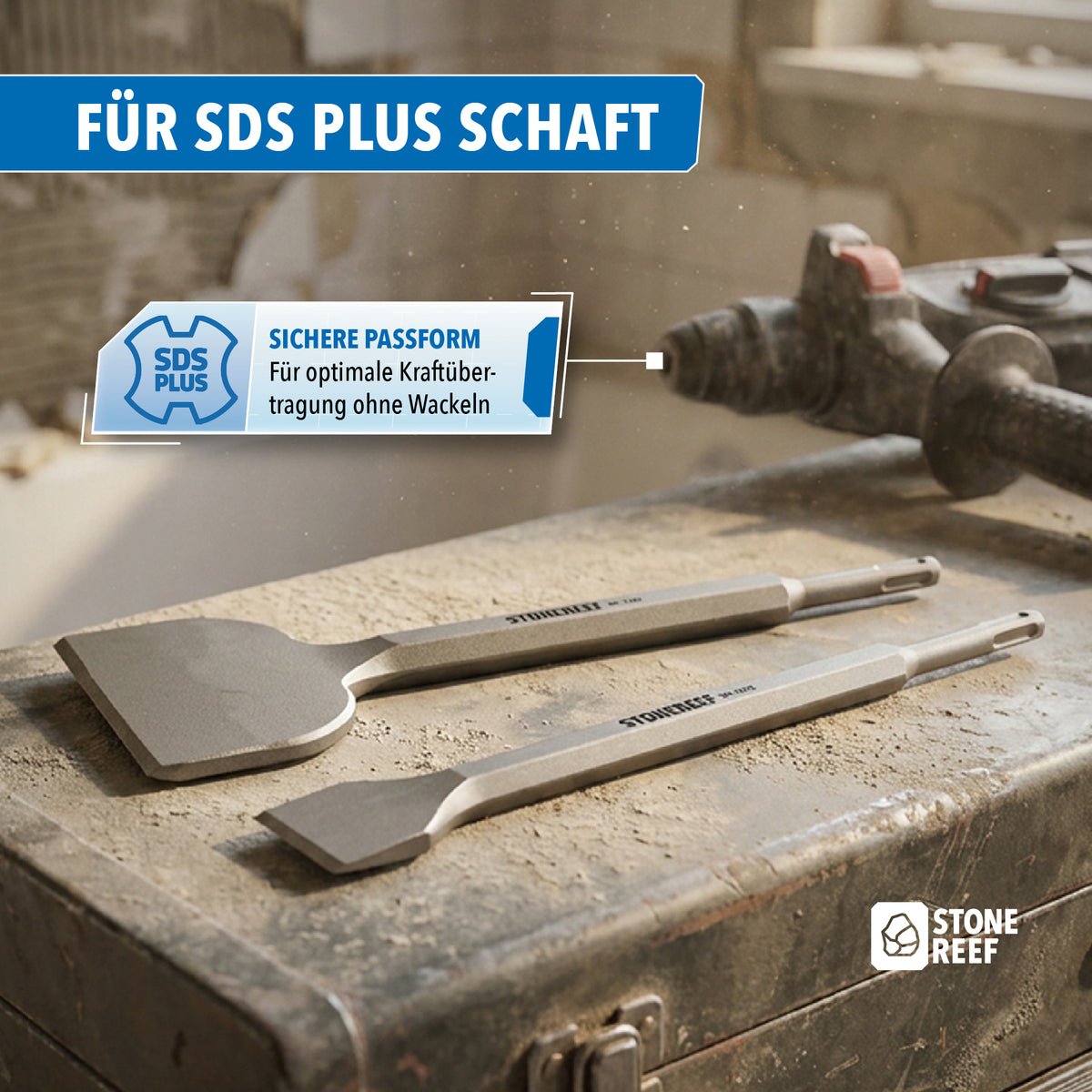 SDS-Plus Fliesenmeißel-Set mit sicherer Schaftpassform für Bohrhammer ohne Wackeln