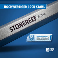 Nahaufnahme des wärmebehandelten 40Cr-Chromstahlschafts mit STONE REEF Gravur