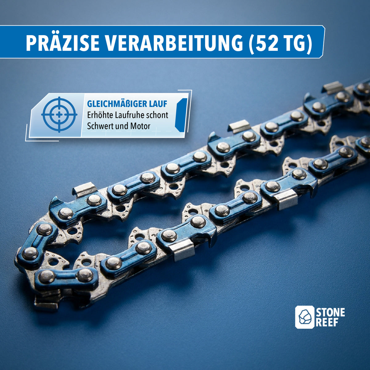 Sägekette 35 cm 3/8" 1,3 mm mit 52 Treibgliedern in Nahaufnahme für gleichmäßigen, materialschonenden Lauf