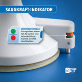 Nahaufnahme des Saugkraft-Indikators: Grün zeigt sicheren Halt des Saugnapfs an