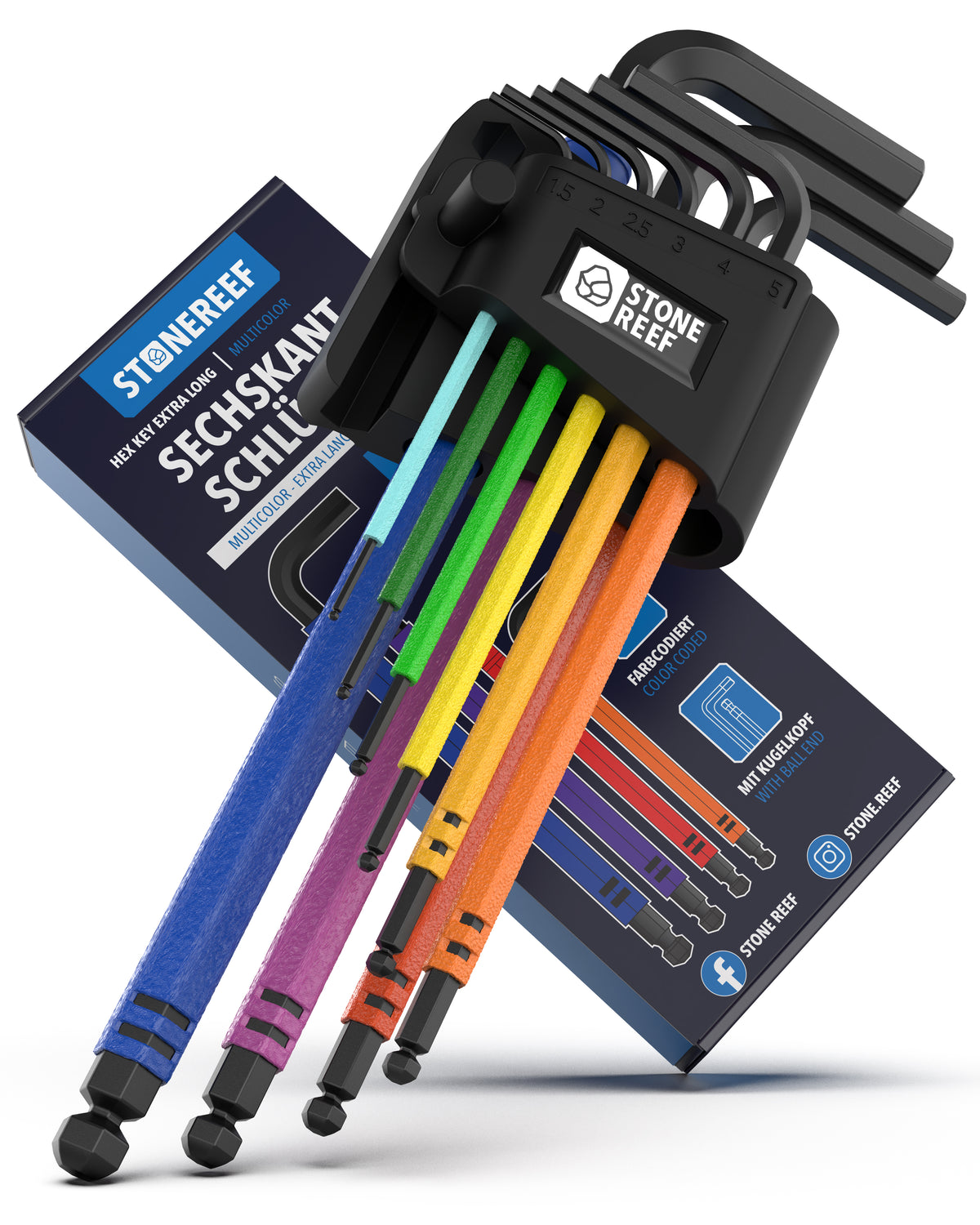 9-teiliges Set extralanger Innensechskantschlüssel Multicolor mit Kugelkopf