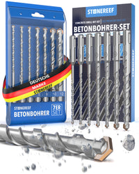 7-teiliges SDS-Plus-Betonbohrer-Set mit Hartmetallschneide in Kassette und Verpackung