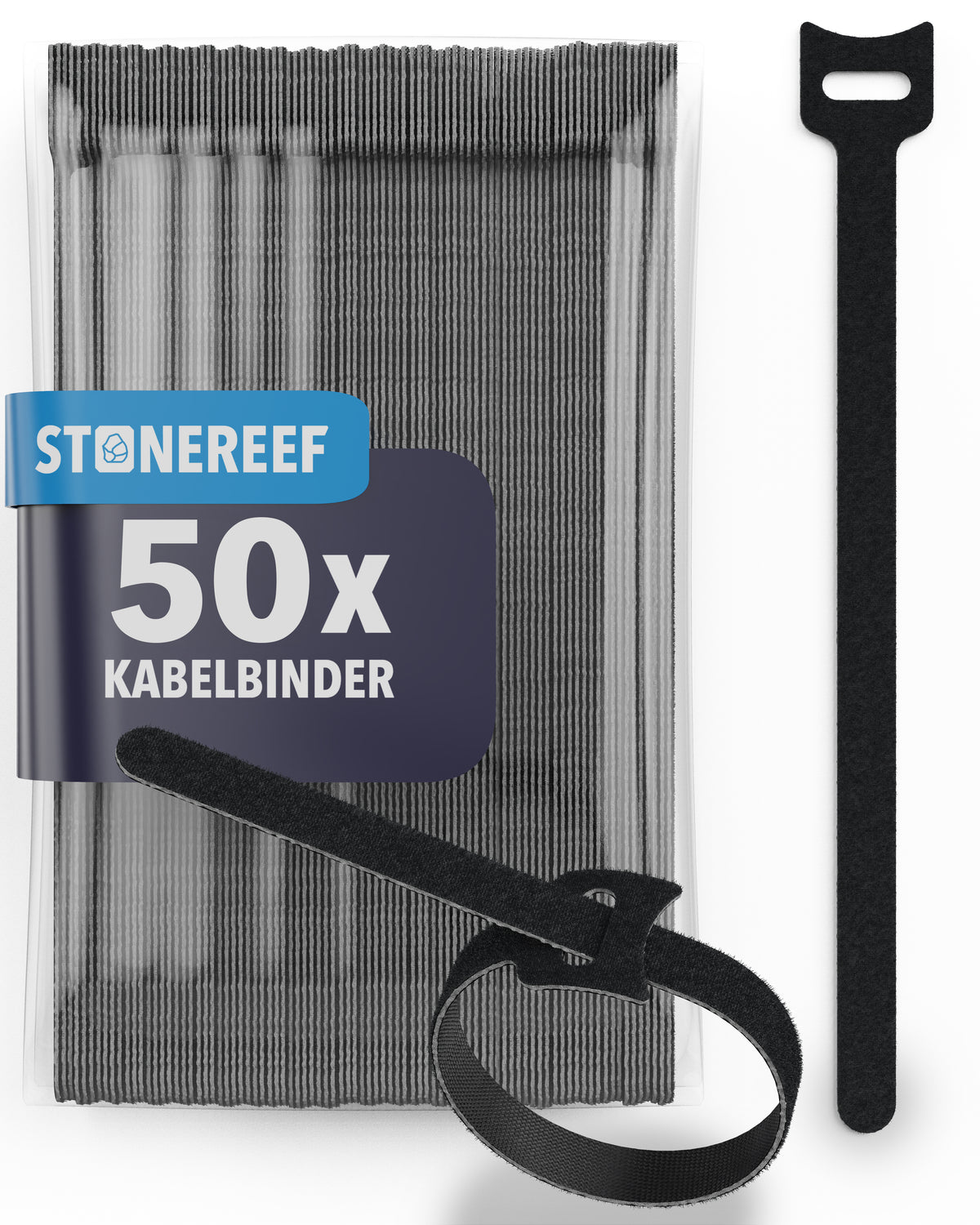 STONE REEF Klett-Kabelbinder 150 x 12 mm, 50er-Set aus Nylon zur Kabelorganisation ohne Werkzeug