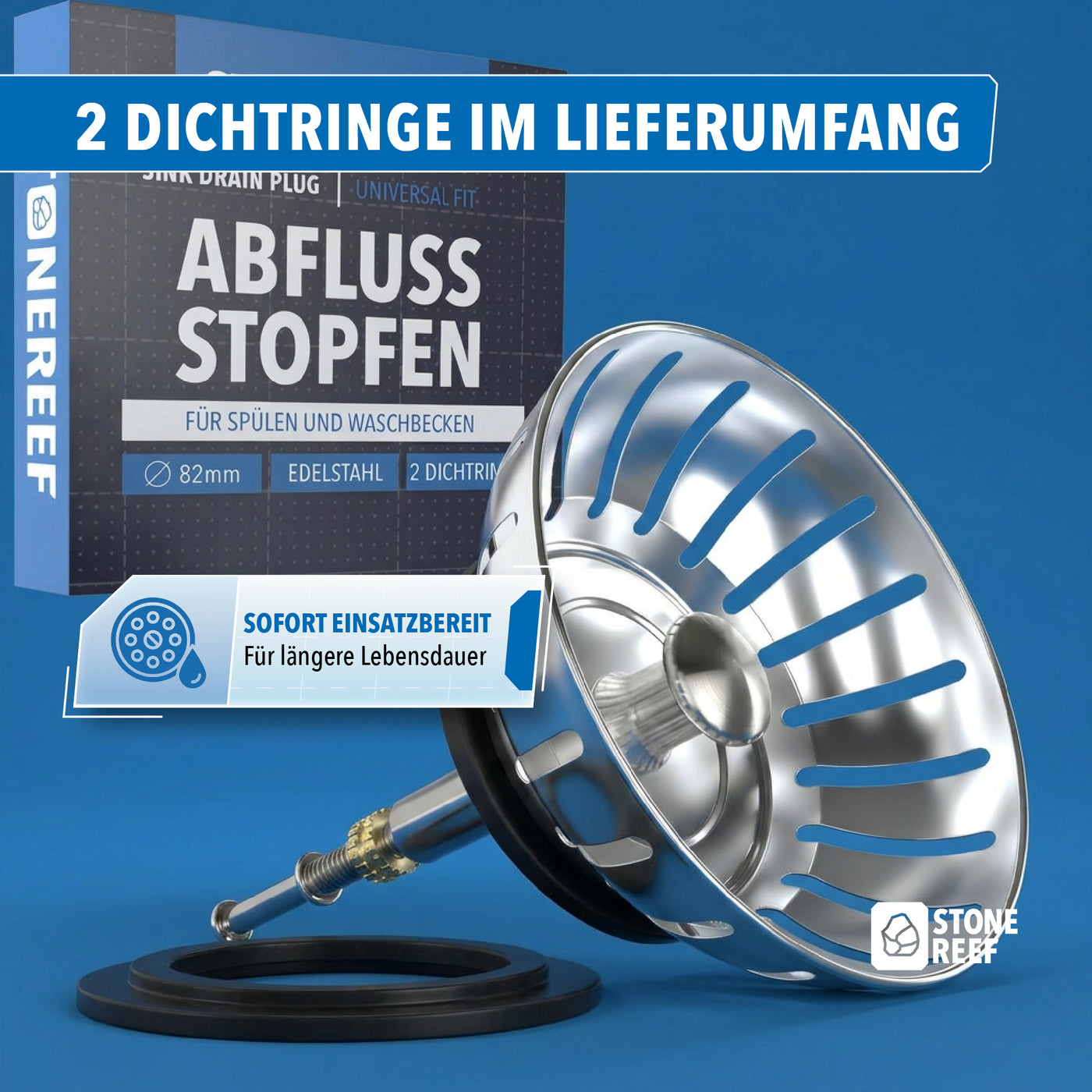 Größenübersicht des Universal Abflussstopfens – STONE REEF