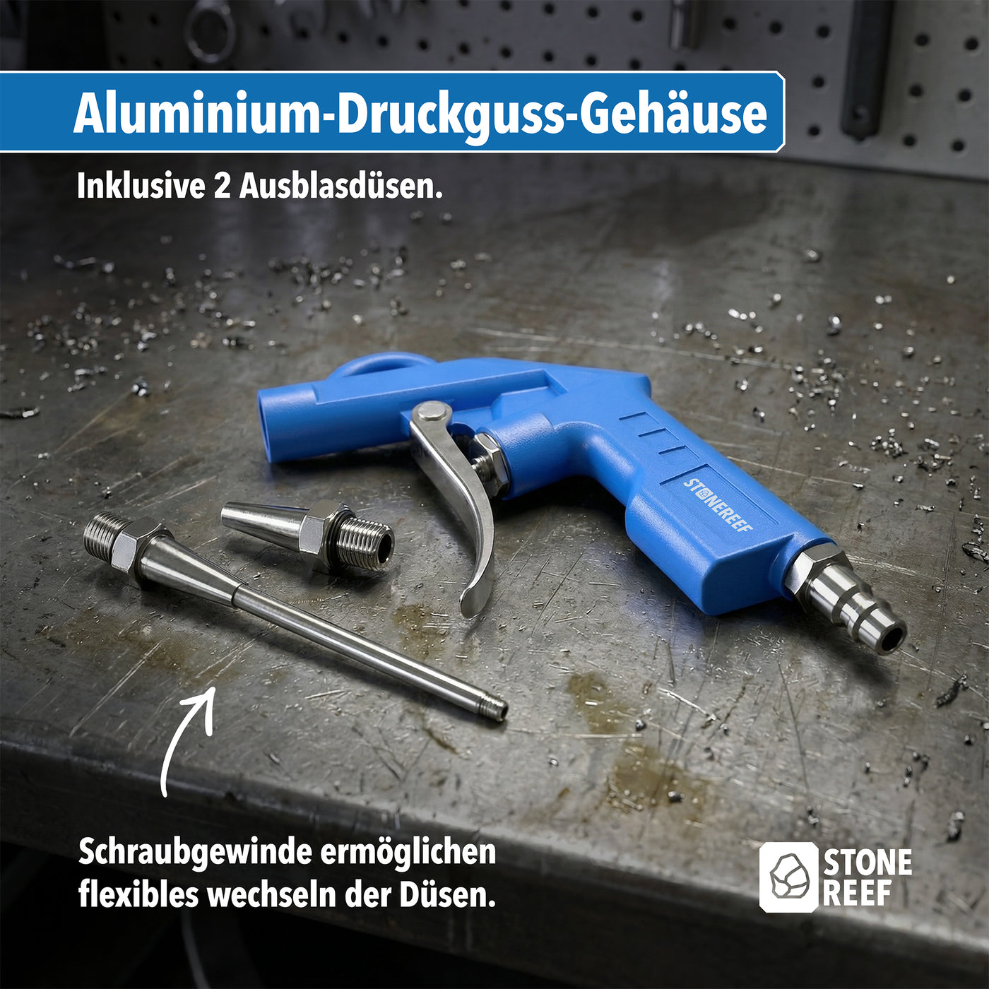 Ausblaspistole im Einsatz in der Werkstatt – STONE REEF