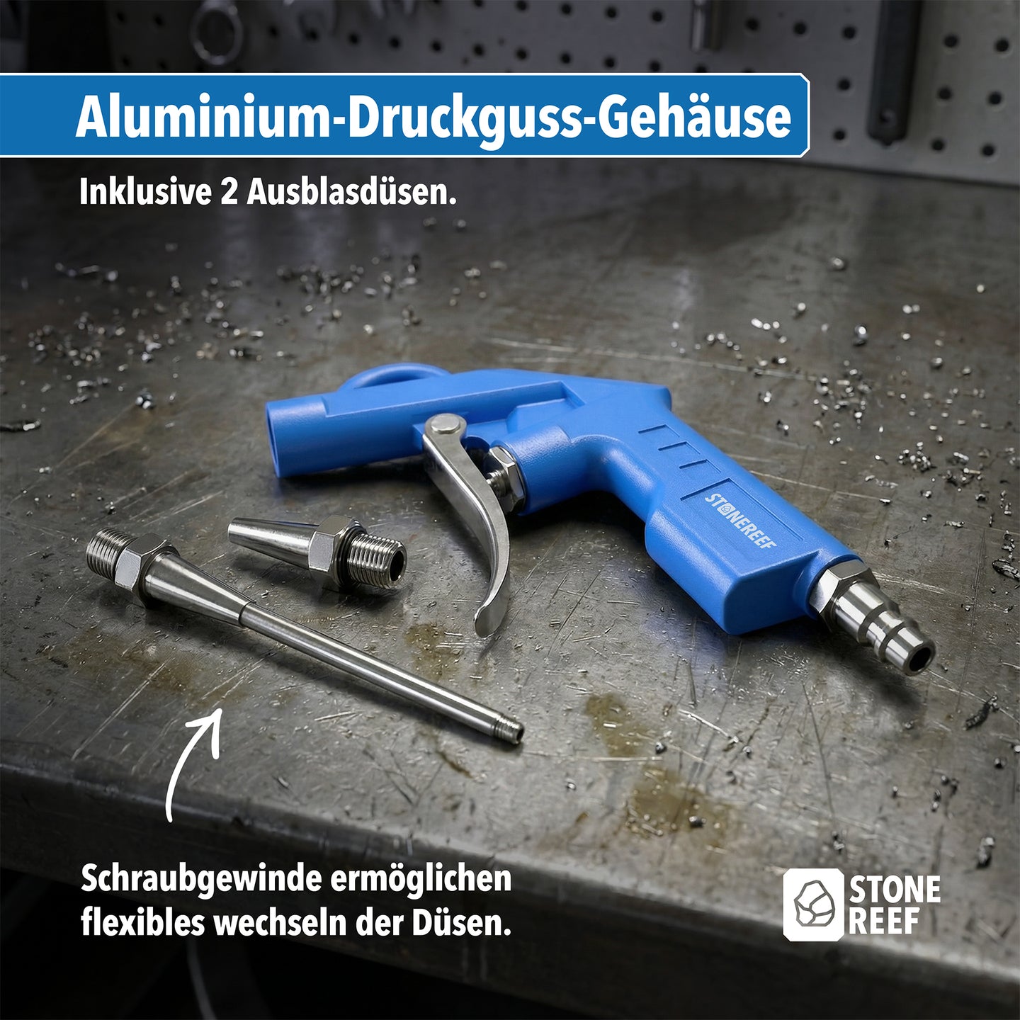 Ausblaspistole im Einsatz in der Werkstatt – STONE REEF