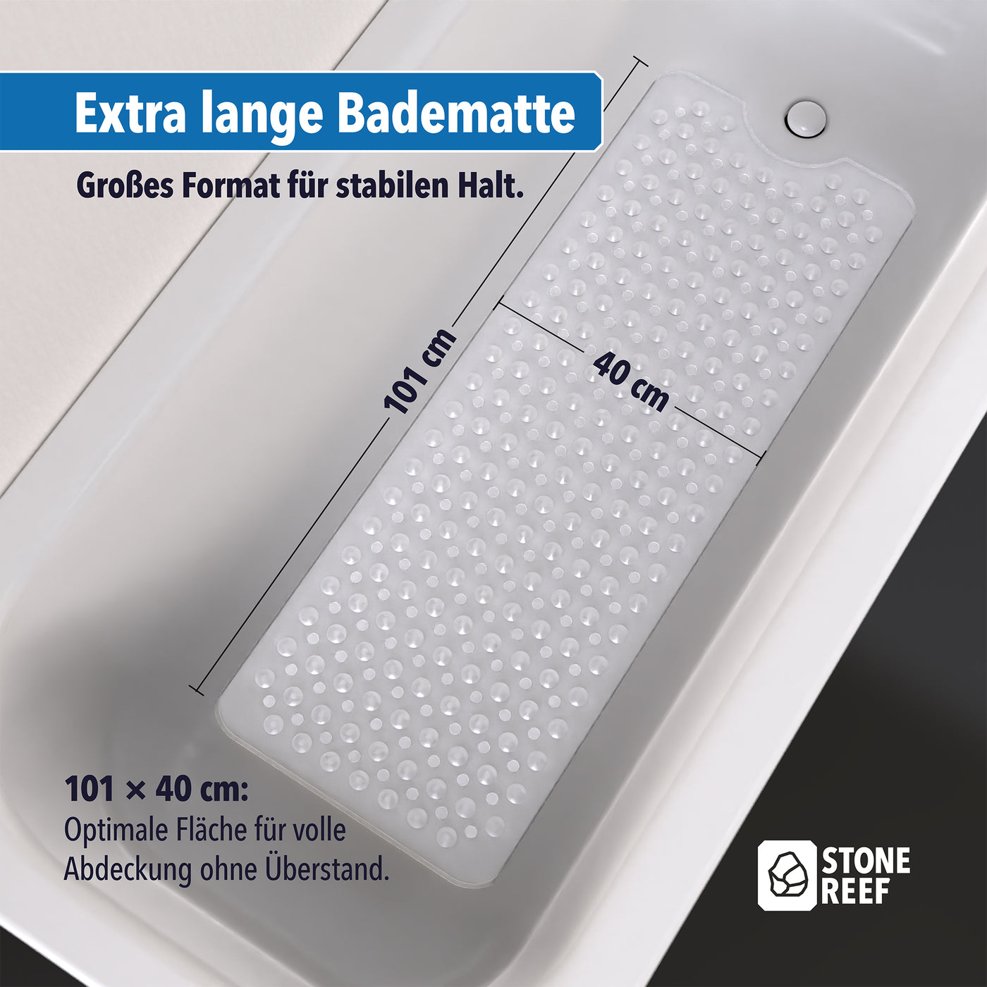 Badewannenmatte für rutschfesten Halt in der Badewanne im Einsatz – STONE REEF