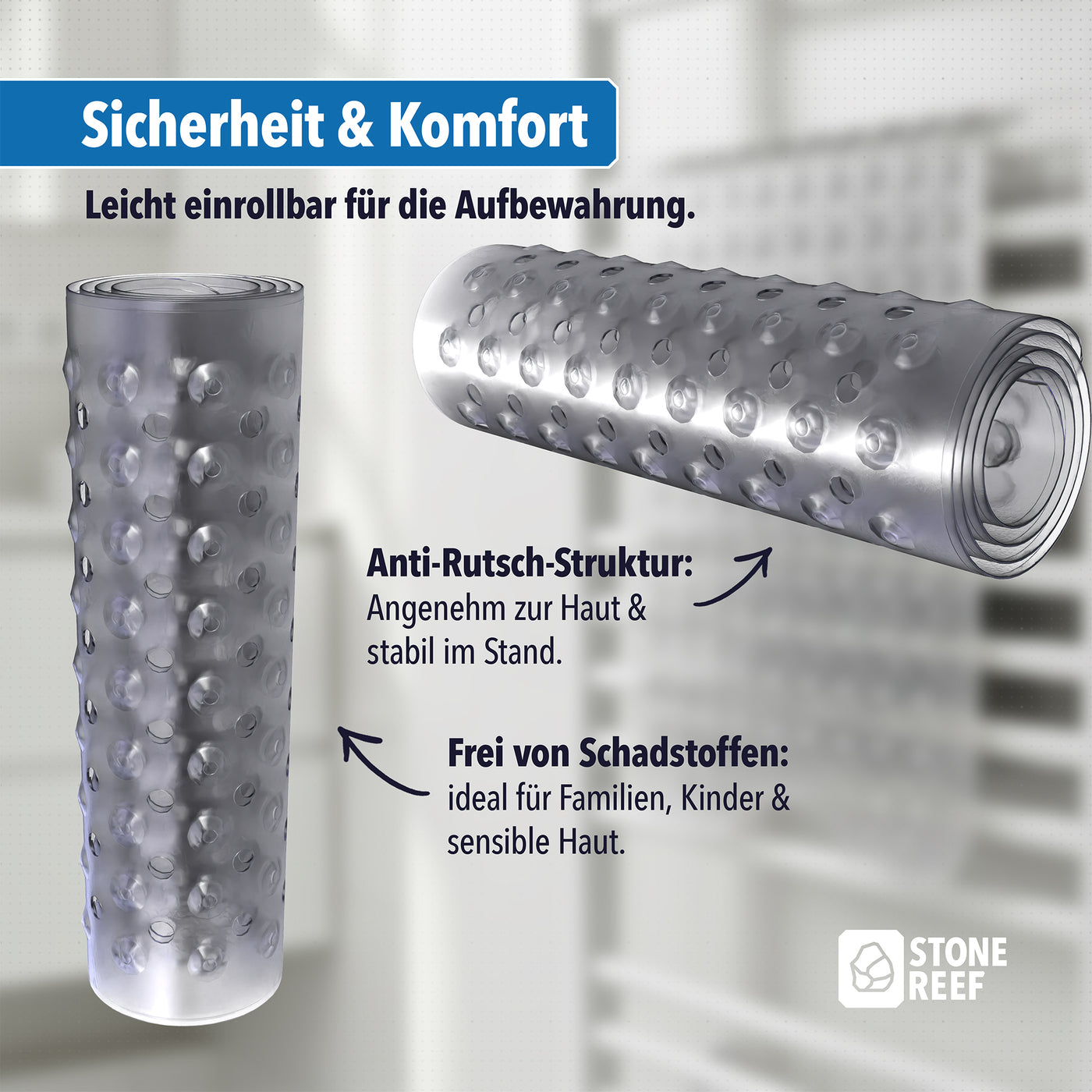 Anbringen der Badewannenmatte in der Badewanne – STONE REEF