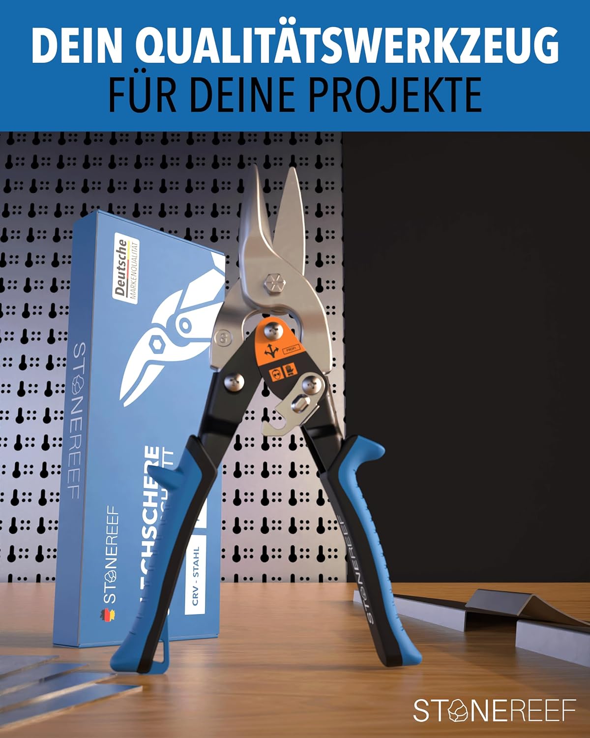Lieferumfang der Blechschere mit Millimeterskala – STONE REEF