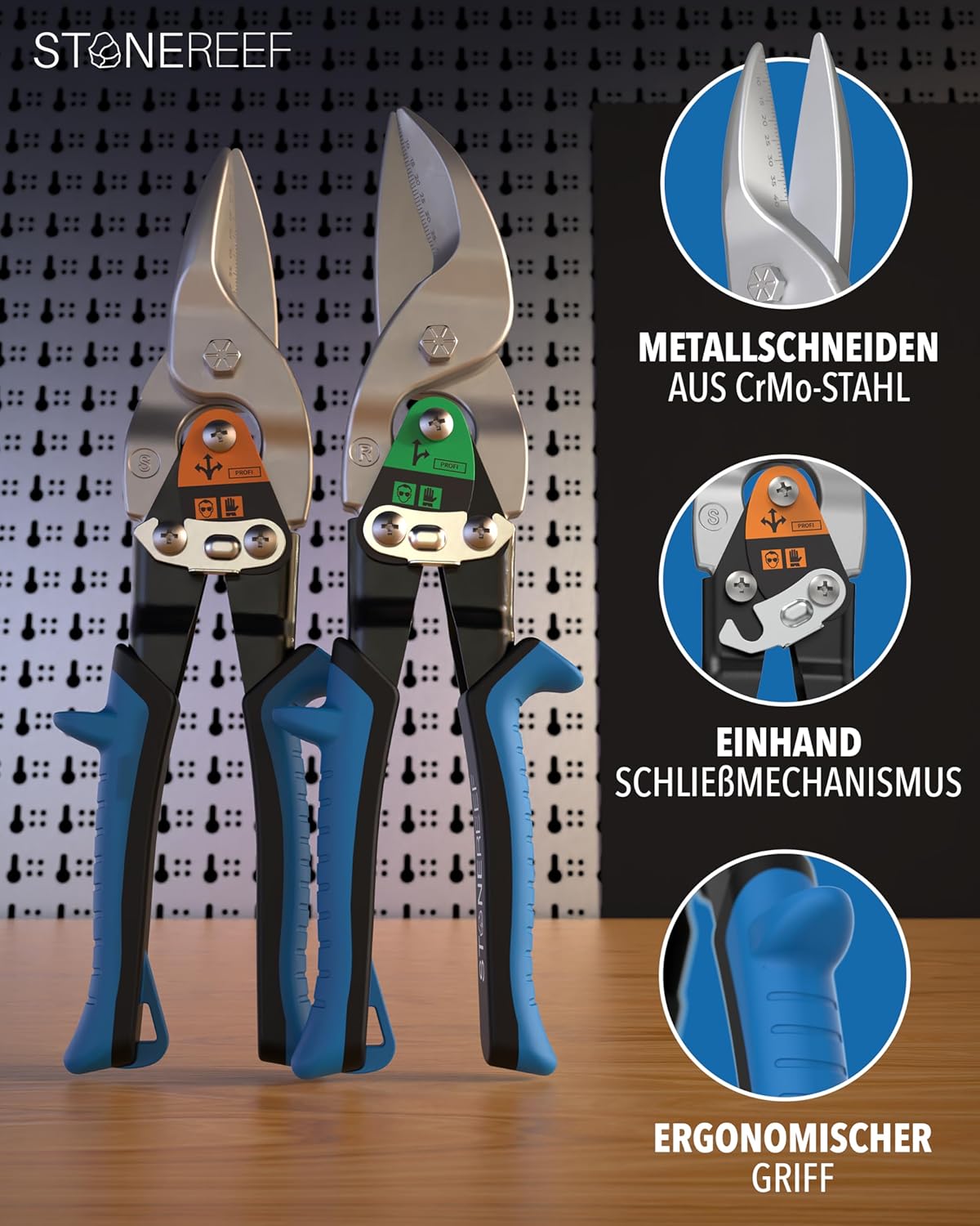 Ergonomischer Griff der Blechscheren im Set – STONE REEF