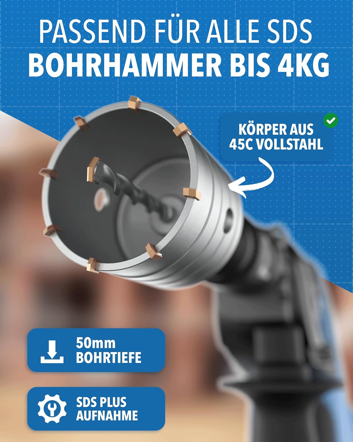 Bohrkrone im Einsatz an der Wand – STONE REEF