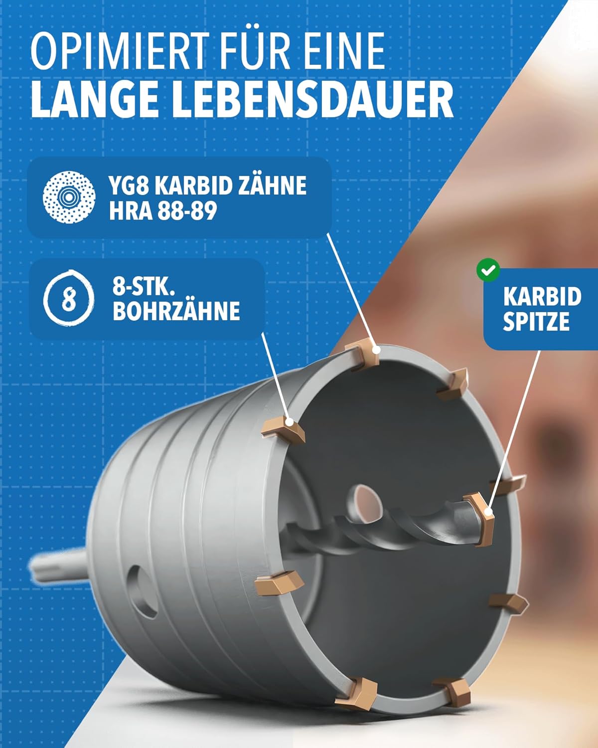 Hartmetallzähne der Bohrkrone im Detail – STONE REEF