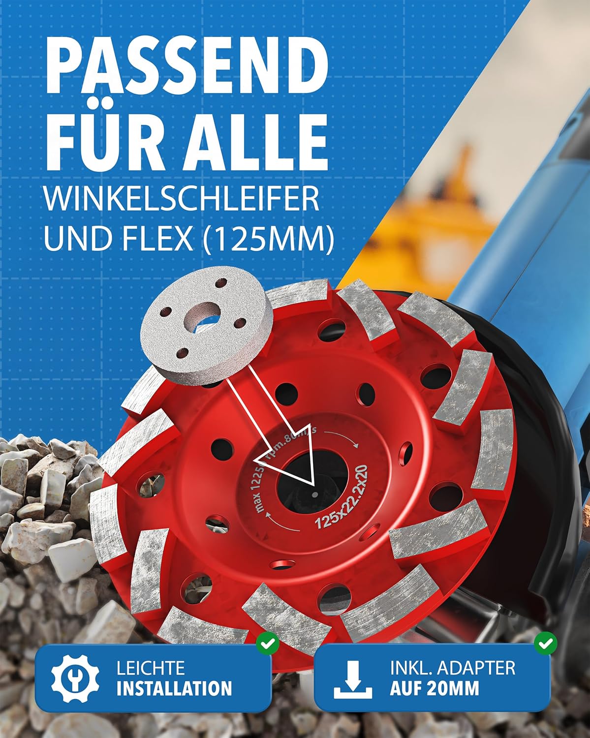 Diamant-Schleiftopf im Einsatz bei grobem Materialabtrag – STONE REEF