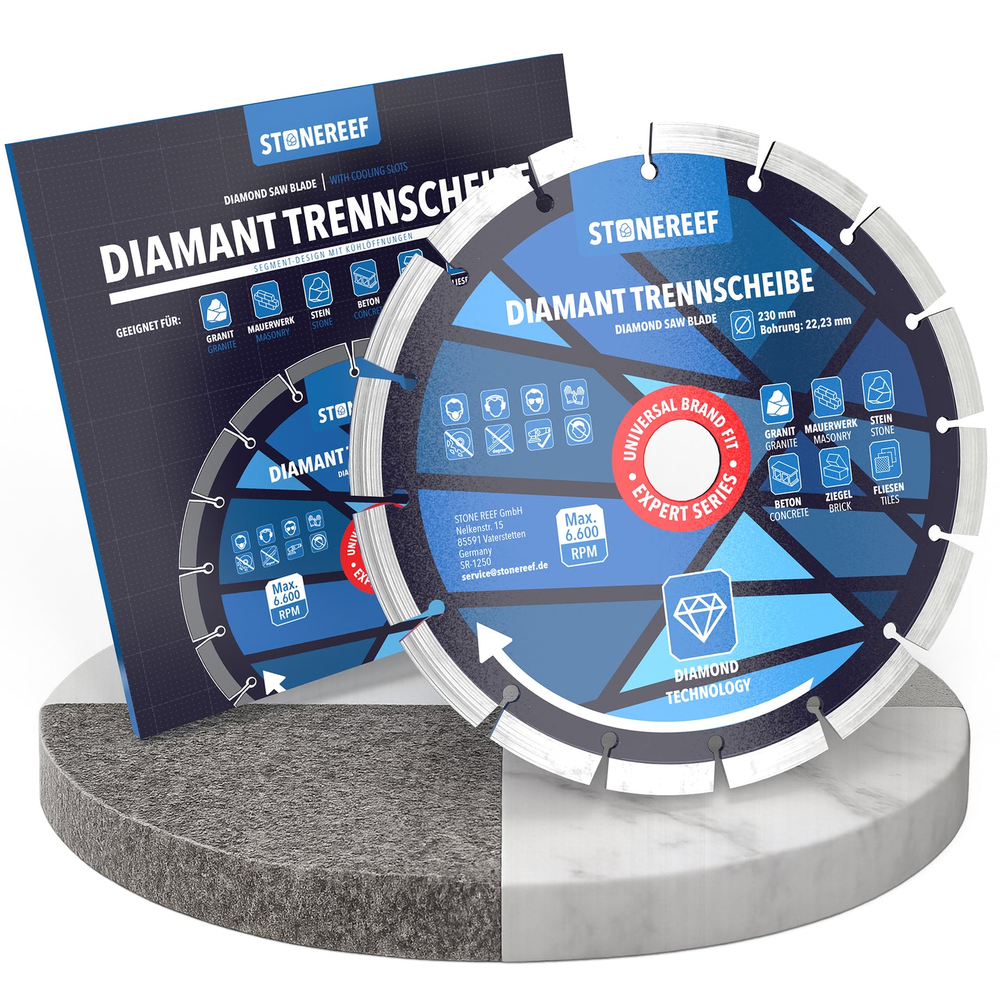 Diamant Trennscheibe 230 mm für Beton, Granit, Stein & Ziegel – STONE REEF