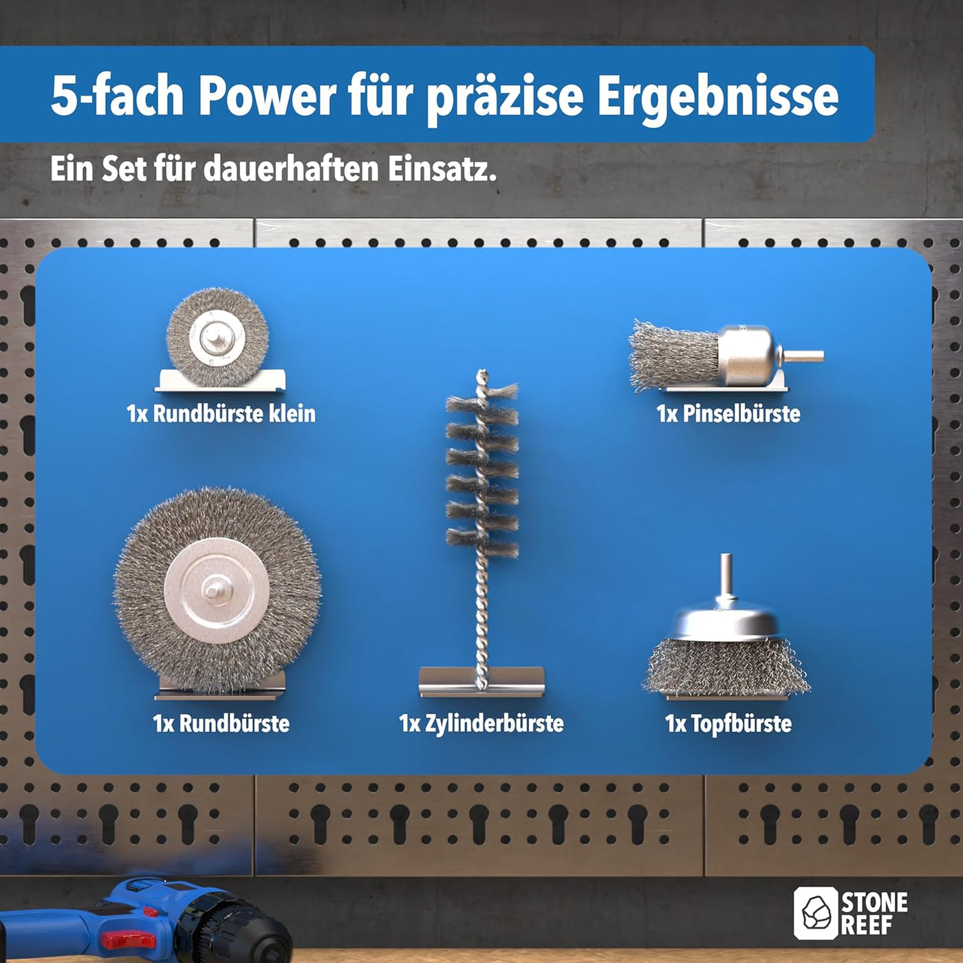 Drahtbürste aus dem 5er-Set beim Entfernen von Rost im Einsatz – STONE REEF