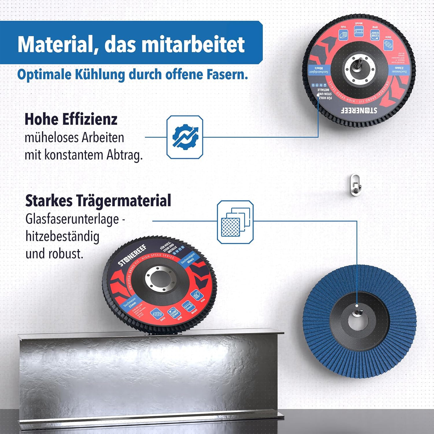 Lieferumfang des 4er-Sets mit allen Fächerscheiben im Überblick – STONE REEF