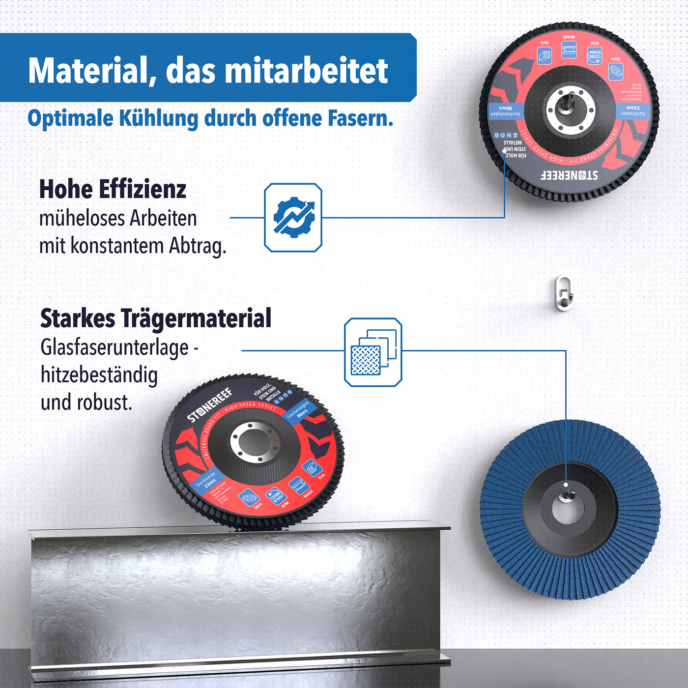 Maße der 125 mm Fächerschleifscheiben – STONE REEF