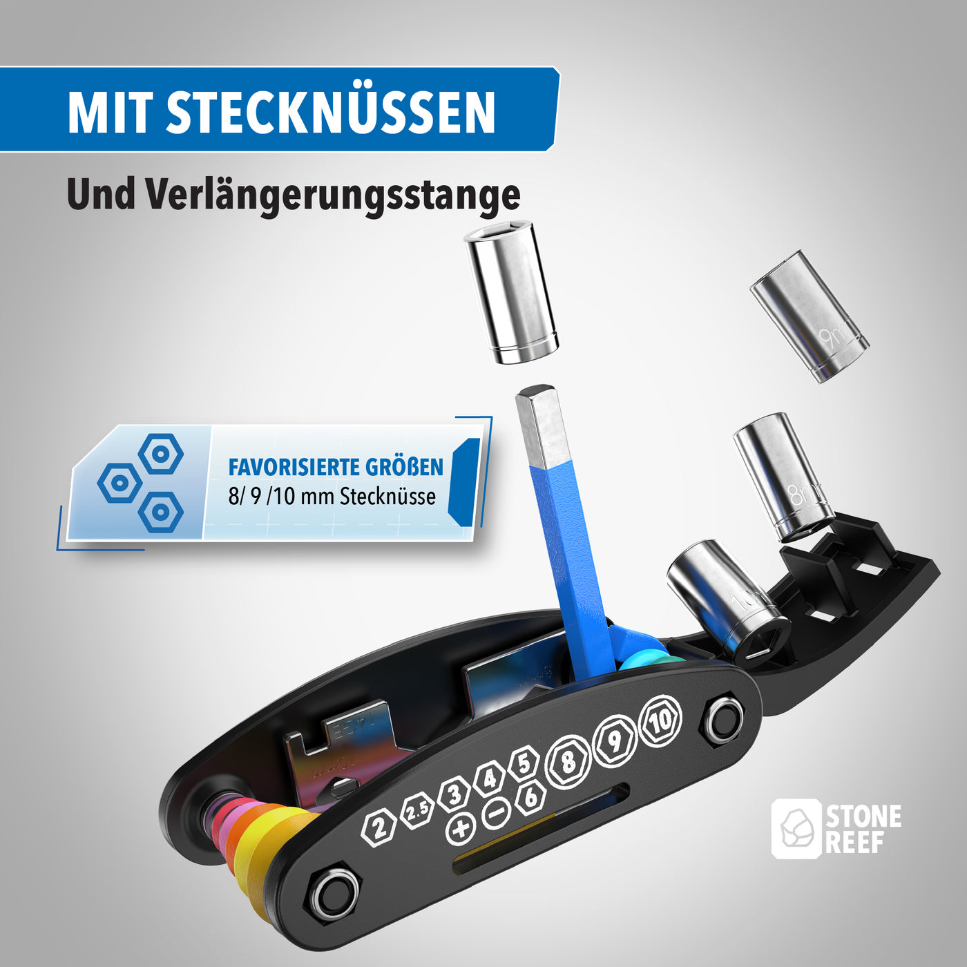 Lieferumfang des Fahrrad-Multifunktionswerkzeugs – STONE REEF