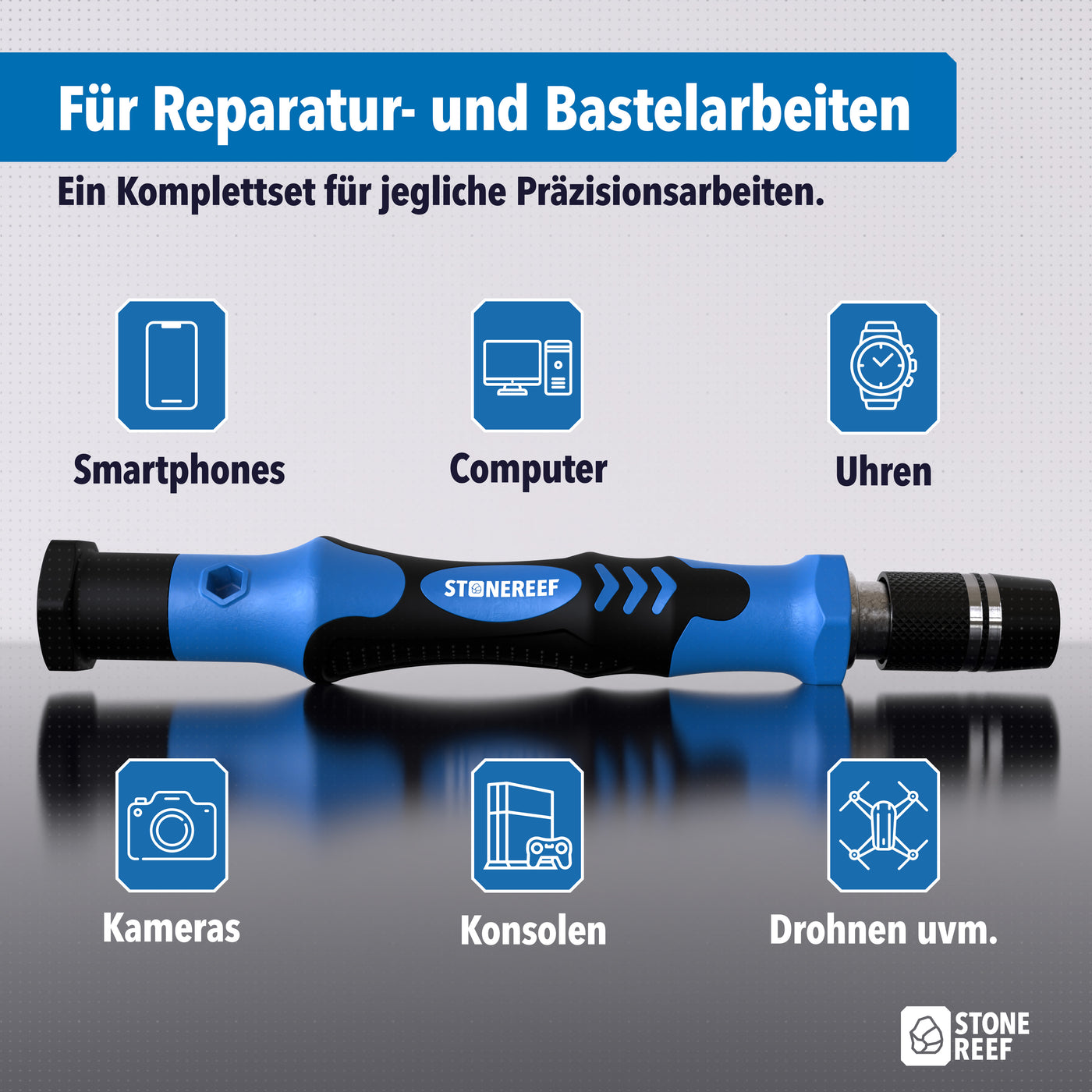Größenübersicht der verschiedenen Werkzeuge im Feinmechaniker Set – STONE REEF