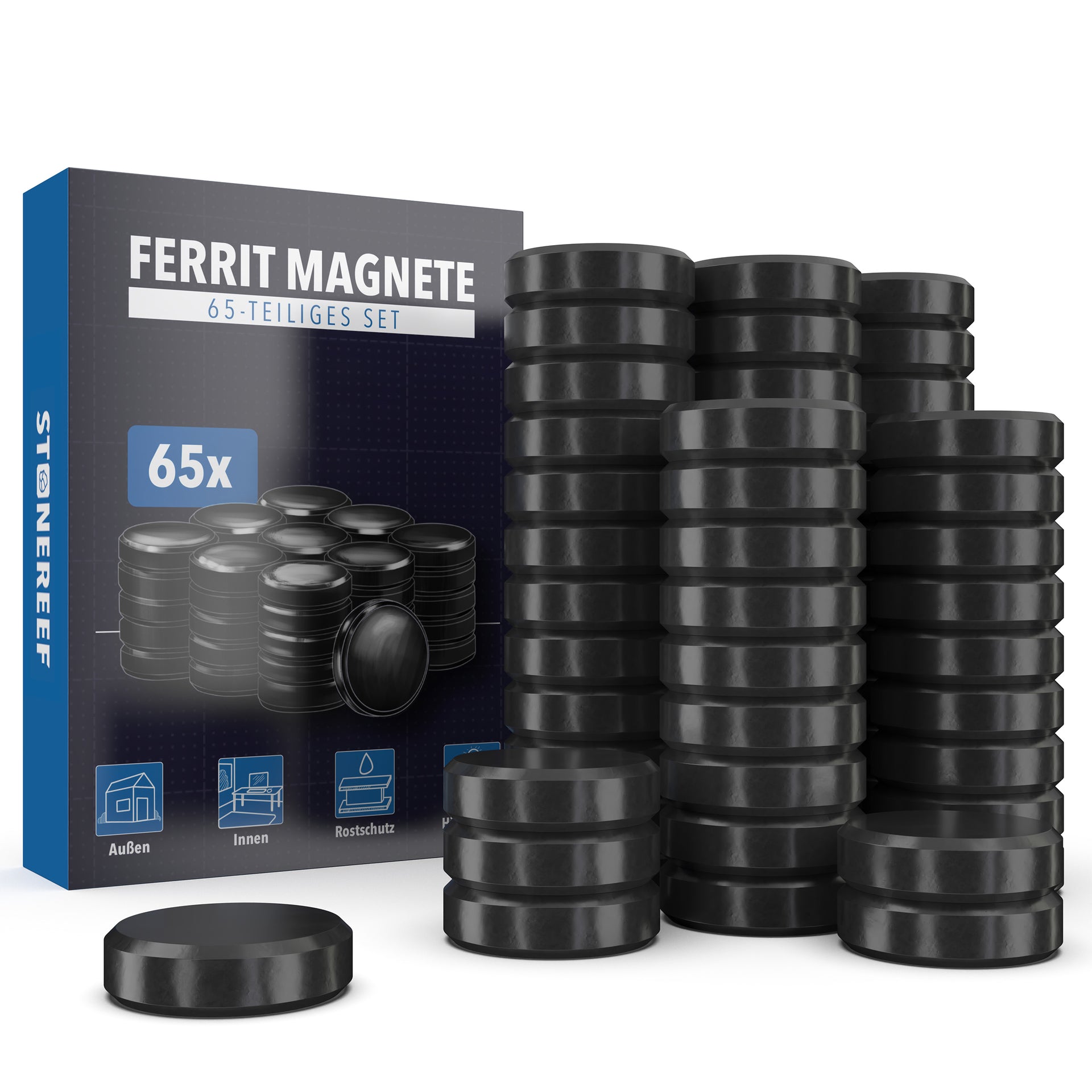 Ferrit-Magnete 65er-Set – starke Magnete für Magnettafel & Whiteboard – STONE REEF
