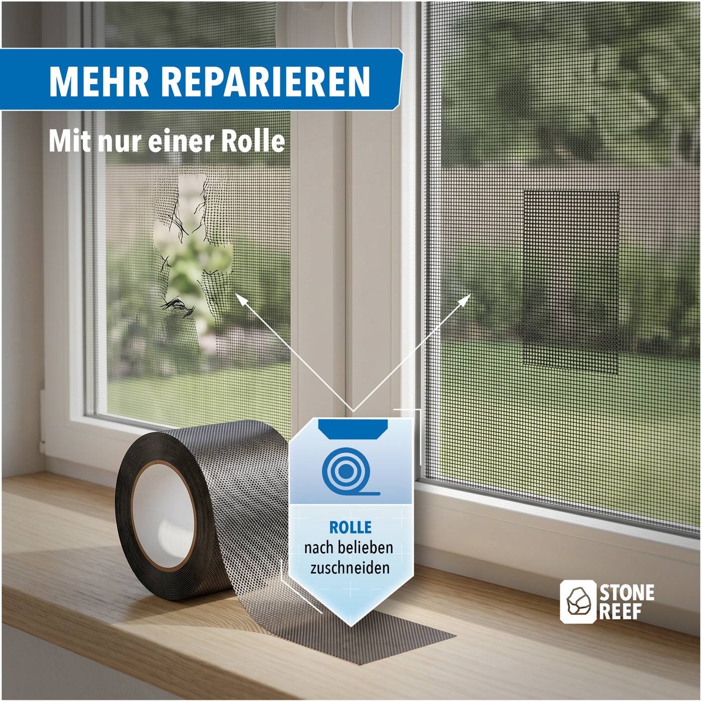 Fliegengitter flicken am Insektenschutz-Fenster – STONE REEF