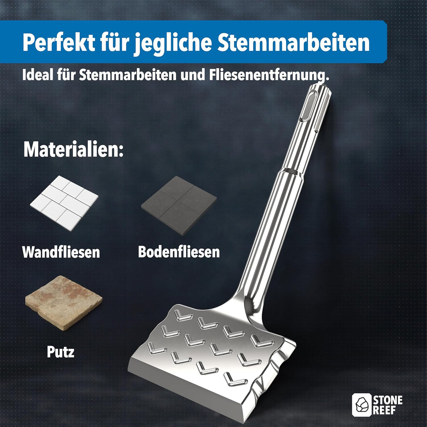Montage des Fliesenmeißels am Bohrhammer – STONE REEF