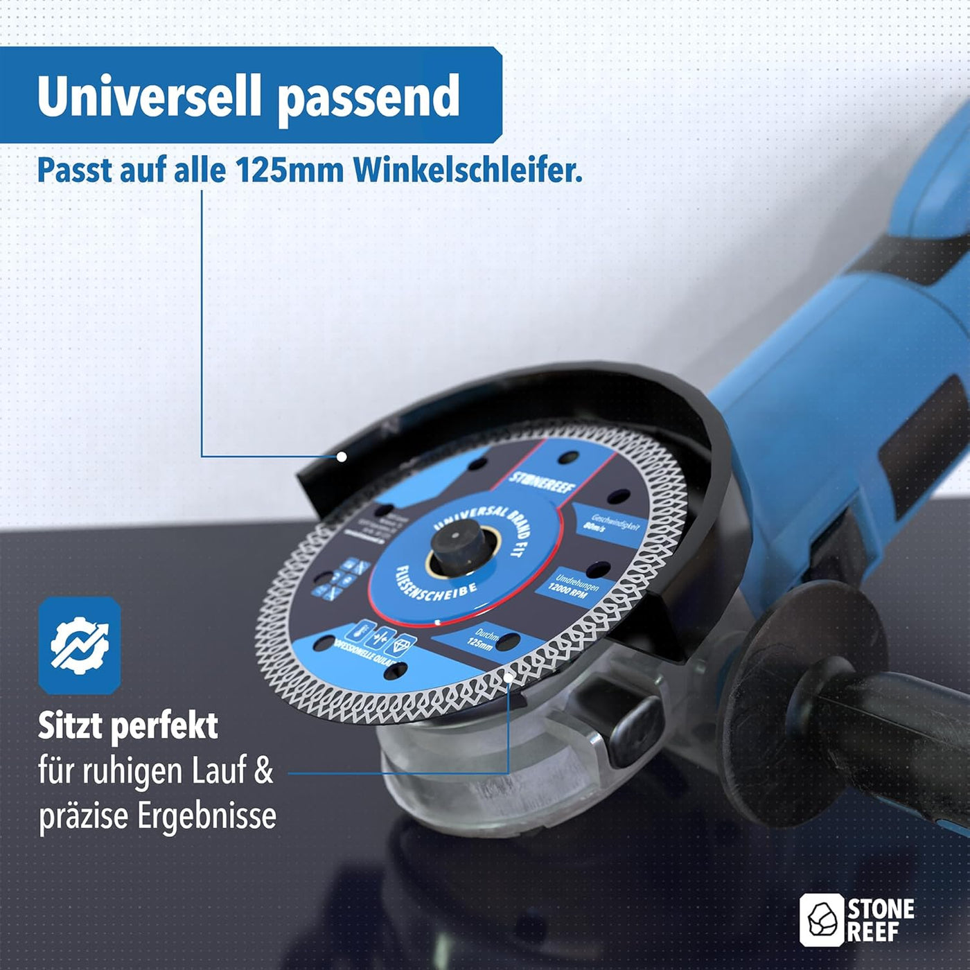 Fliesenscheibe 125mm beim Schneiden von Fliesen im Einsatz – STONE REEF