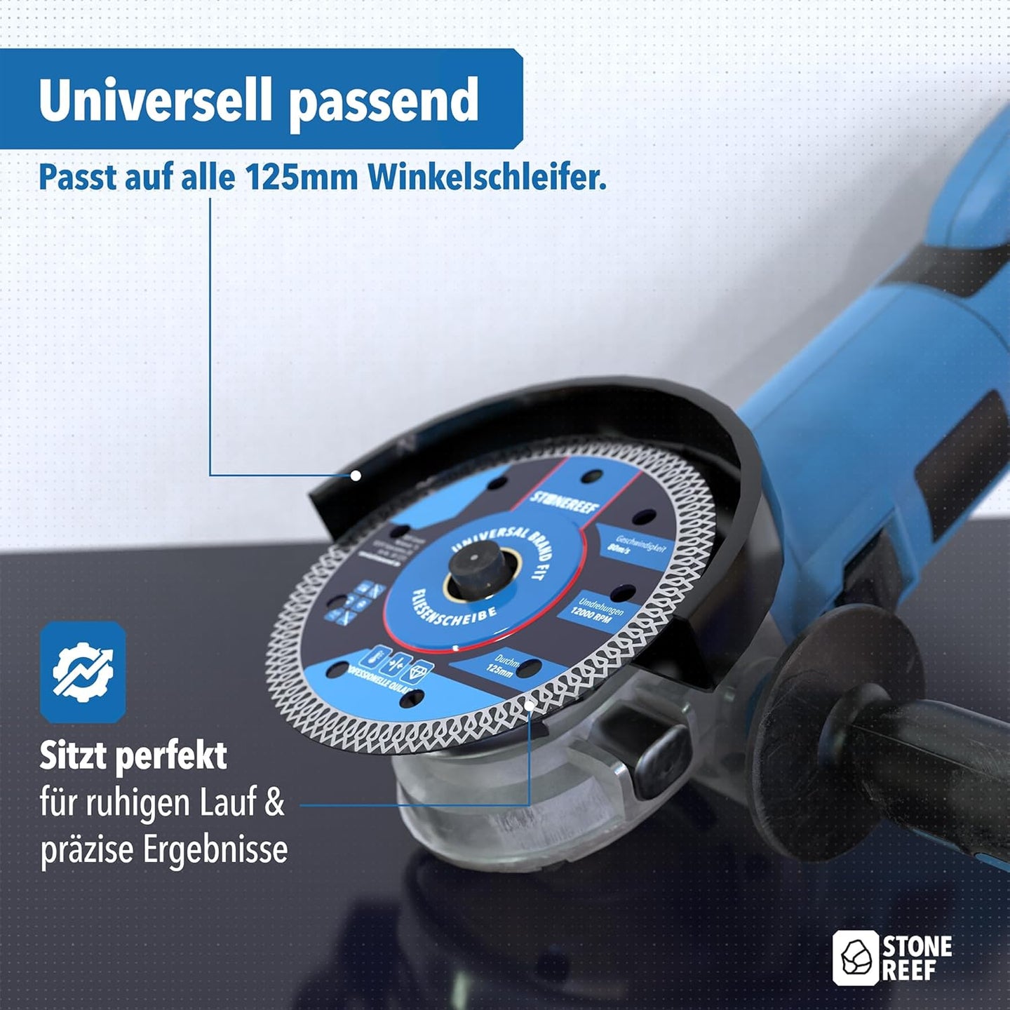 Fliesenscheibe 125mm beim Schneiden von Fliesen im Einsatz – STONE REEF