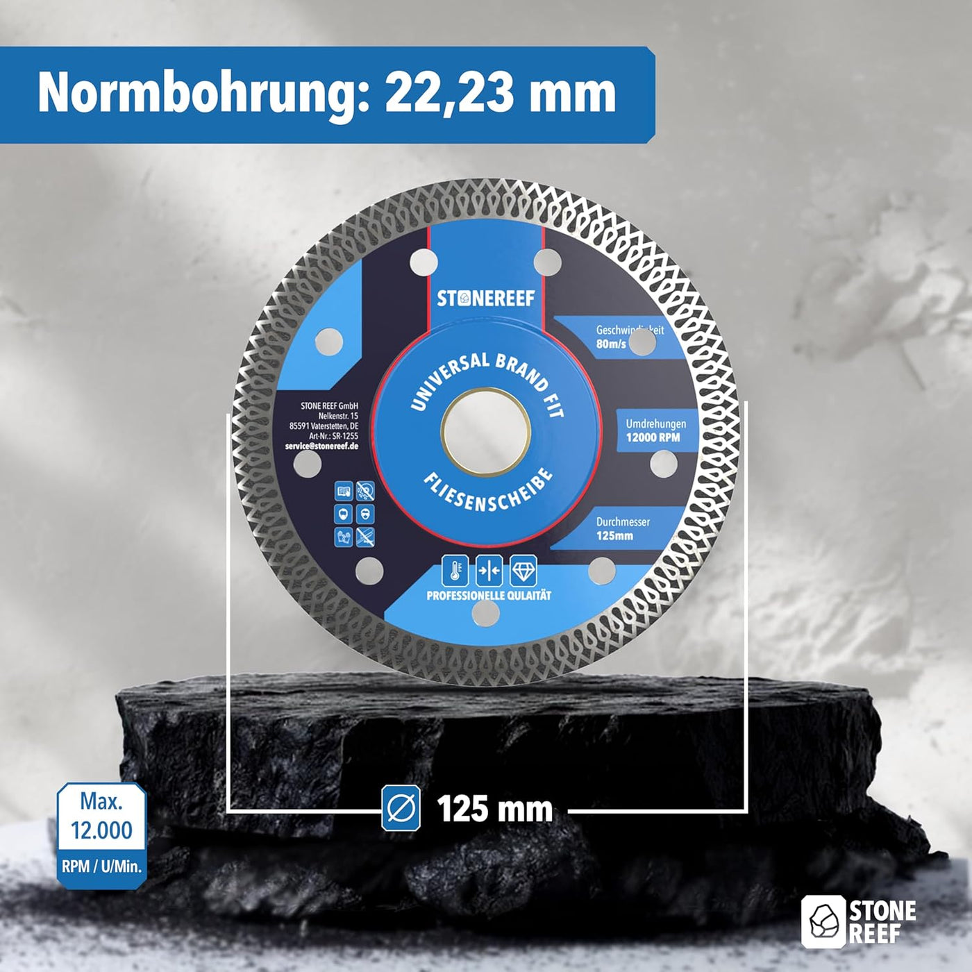 Lieferumfang der Fliesenscheibe 125mm im Überblick – STONE REEF