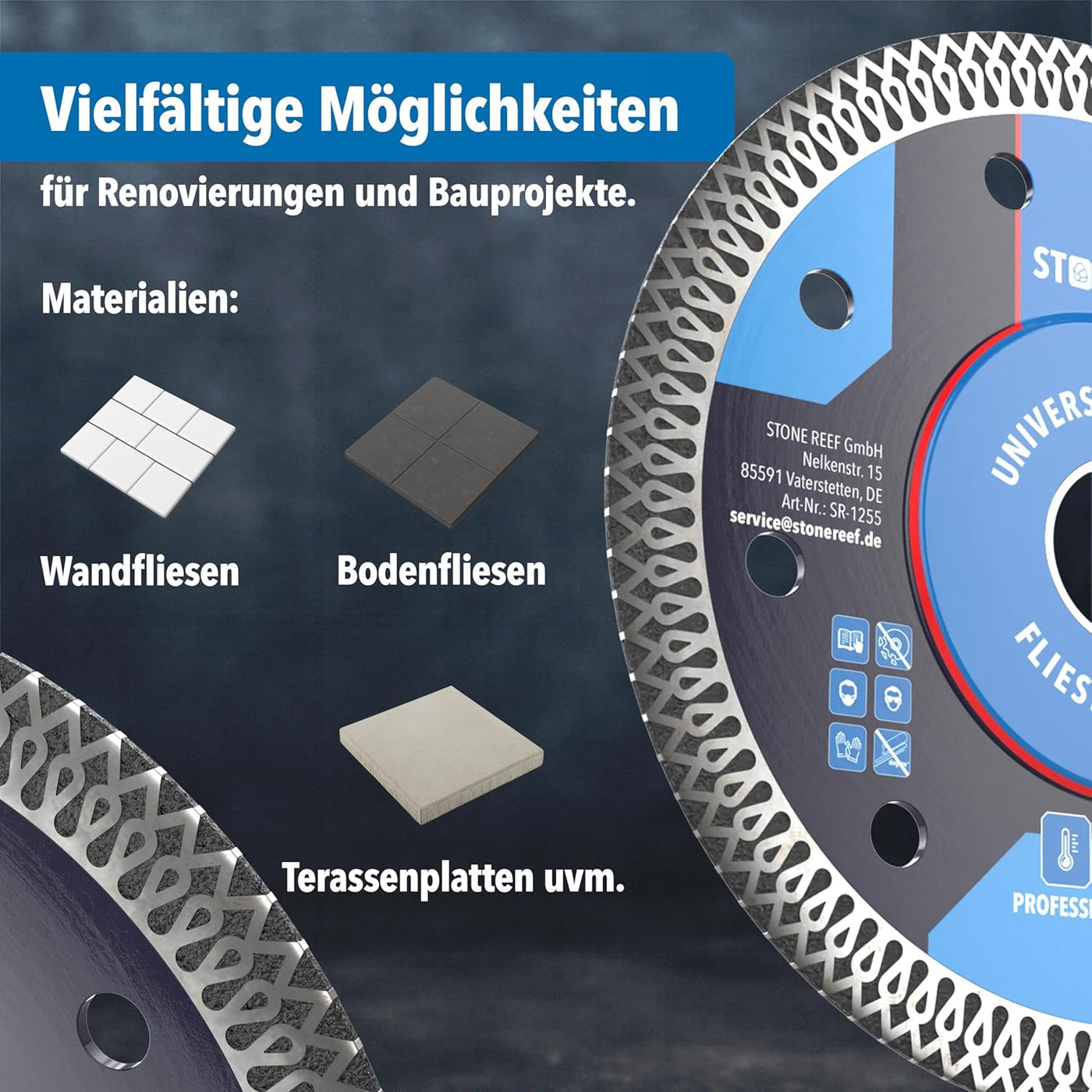 Montage der Fliesenscheibe 125mm am Winkelschleifer – STONE REEF