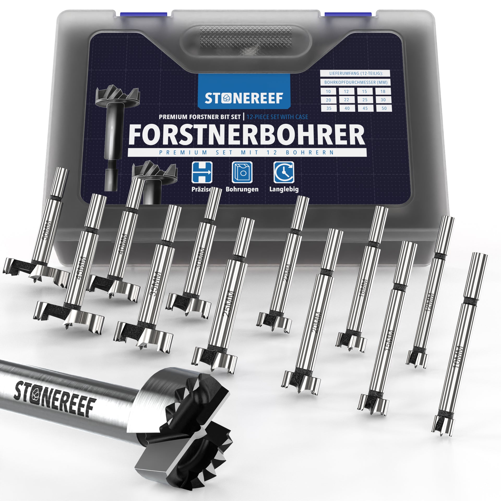 Forstnerbohrer Set (12-tlg.) für professionelle Holzarbeiten – STONE REEF