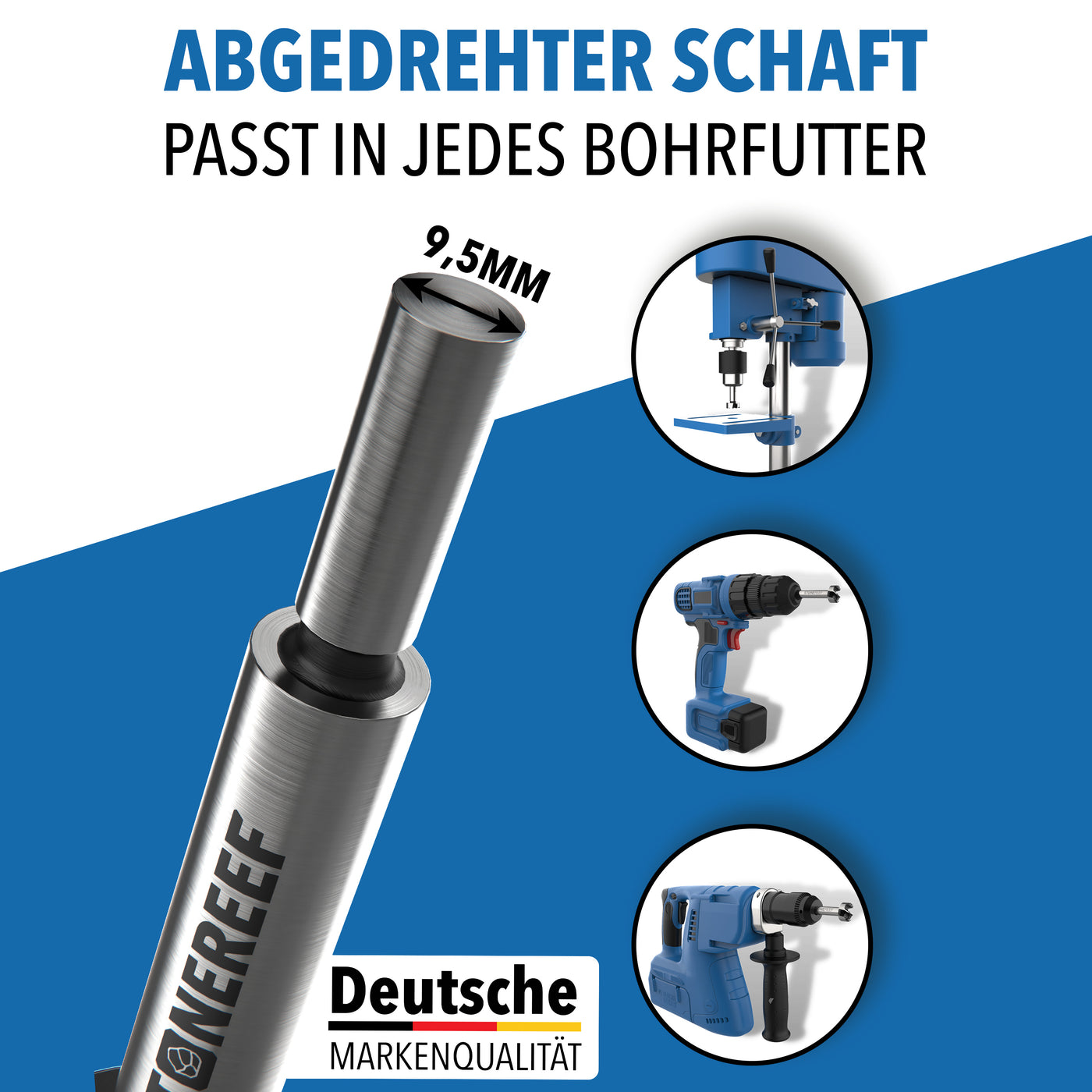 Forstnerbohrer aus dem 8-teiligen Set beim Bohren von Holz im Einsatz – STONE REEF