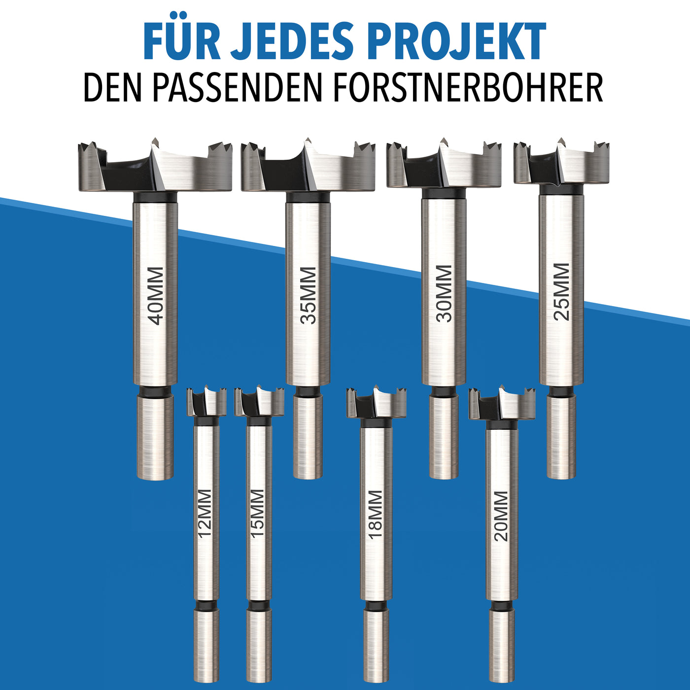 Übersicht der verschiedenen Bohrerdurchmesser im Forstnerbohrer Set – STONE REEF
