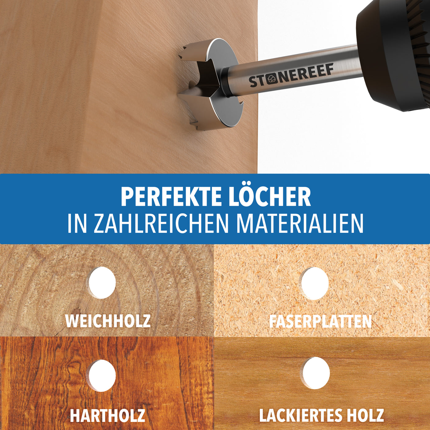 Lieferumfang des 8-teiligen Forstnerbohrer Sets im praktischen Koffer – STONE REEF