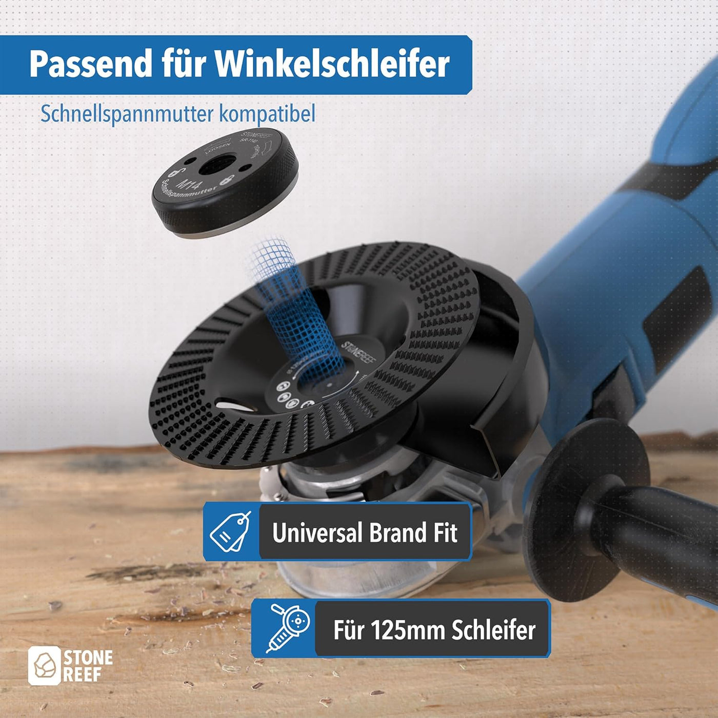 Nahaufnahme der Körnung der Holz-Schleifscheibe 125mm – STONE REEF