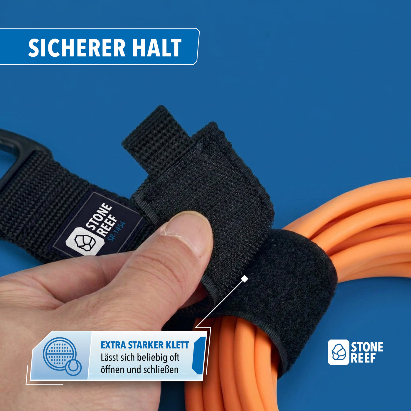 Selbstklebende Montage des Kabelhalters – STONE REEF
