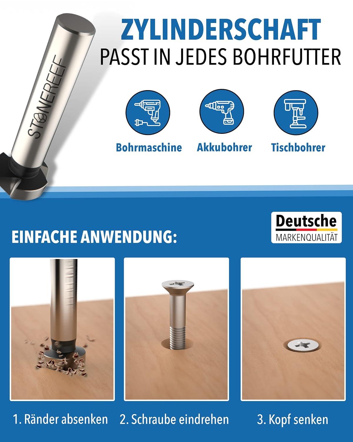 Kegelsenker einsetzbar für Holz und Metall – STONE REEF