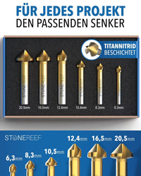 Größenübersicht des 6er Kegelsenker-Sets – STONE REEF