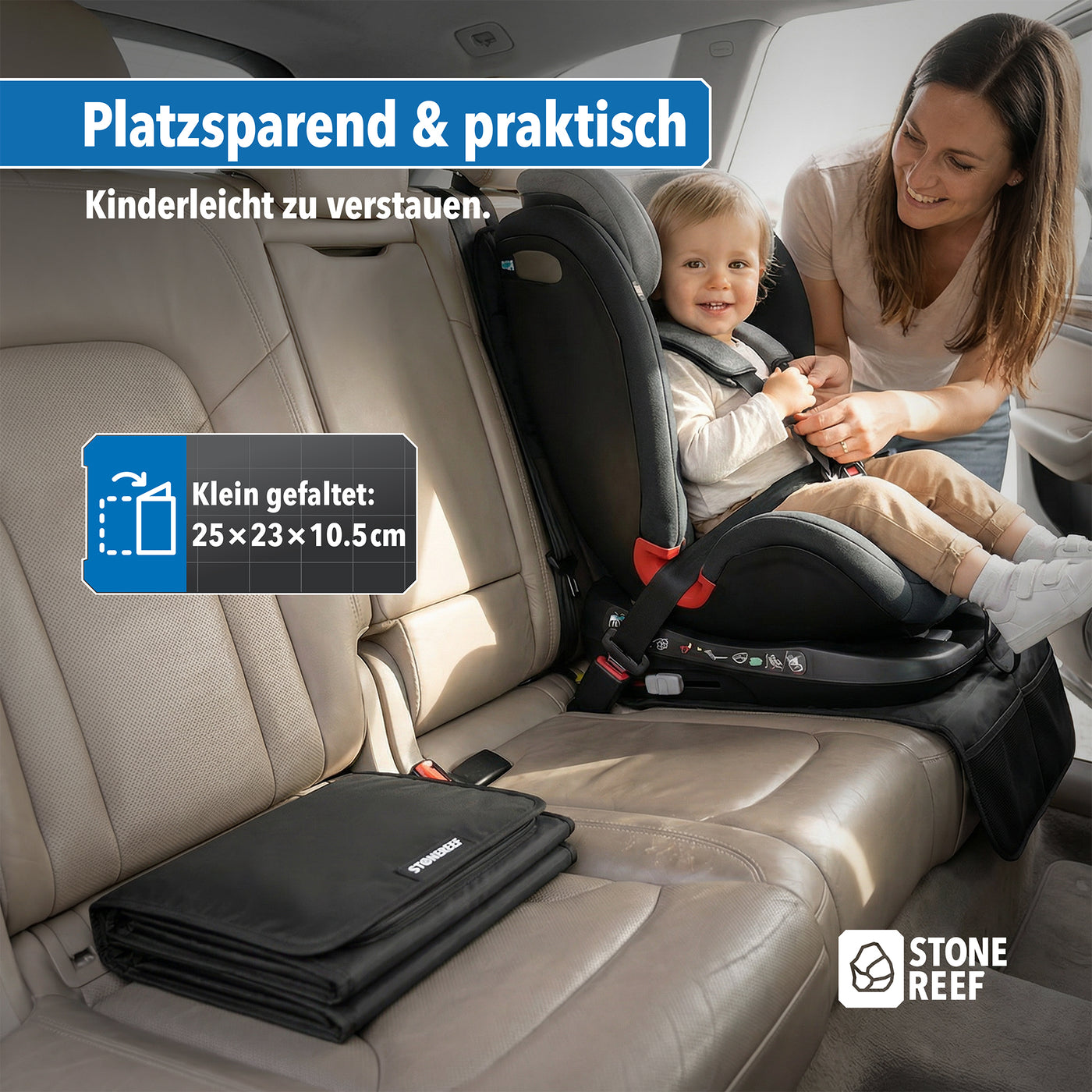 Lieferumfang der Kindersitzunterlage – STONE REEF