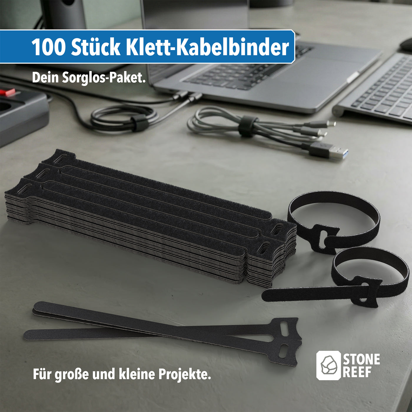Klett-Kabelbinder im Einsatz an PC und TV – STONE REEF